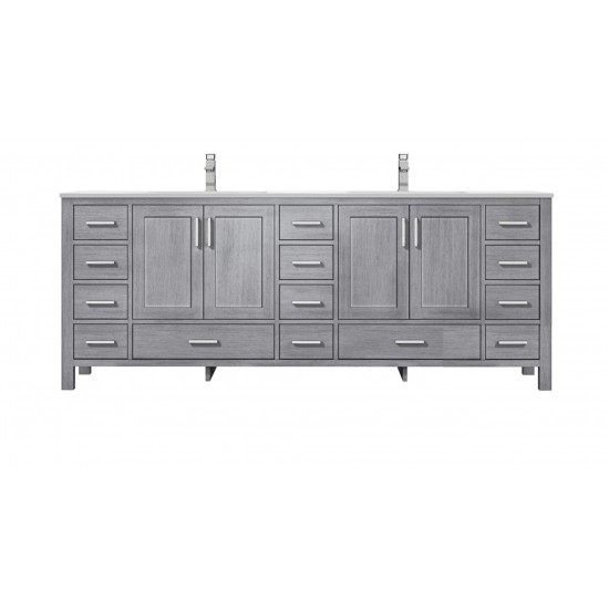 84" Distressed Grey Double Vanity, Quartz Top, White Square Sinks, no Mirror