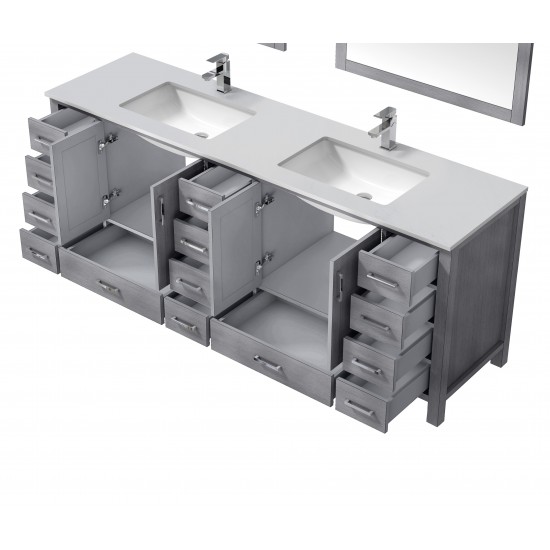 84" Distressed Grey Double Vanity, Quartz Top, White Square Sinks, no Mirror