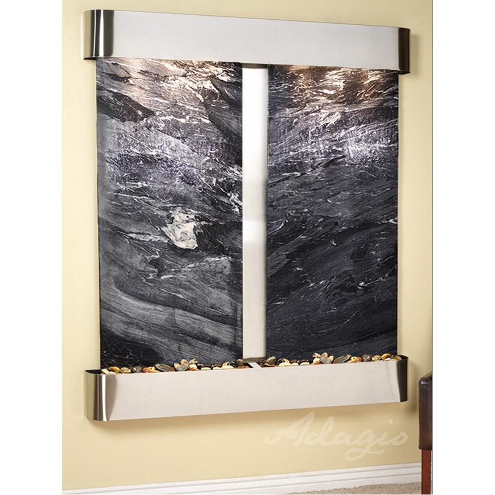 Cottonwood Falls-Round-Stainless Steel-Black Spider Marble