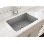 Sotto Undermount Fireclay 27 in. Single Bowl Kitchen Sink with Protective Bottom Grid and Strainer in Matte Gray