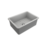 Sotto Undermount Fireclay 27 in. Single Bowl Kitchen Sink with Protective Bottom Grid and Strainer in Matte Gray