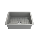 Sotto Undermount Fireclay 27 in. Single Bowl Kitchen Sink with Protective Bottom Grid and Strainer in Matte Gray