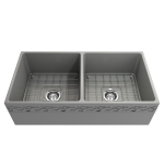 Vigneto Apron Front Fireclay 36 in. Double Bowl Kitchen Sink with Protective Bottom Grids and Strainers in Matte Gray