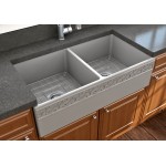 Vigneto Apron Front Fireclay 36 in. Double Bowl Kitchen Sink with Protective Bottom Grids and Strainers in Matte Gray