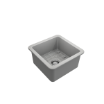 Sotto Dual-Mount Fireclay 18 in. Single Bowl Bar Sink with Protective Bottom Grid and Strainer in Matte Gray