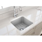 Sotto Dual-Mount Fireclay 18 in. Single Bowl Bar Sink with Protective Bottom Grid and Strainer in Matte Gray