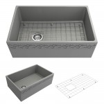 Vigneto Apron Front Fireclay 30 in. Single Bowl Kitchen Sink with Protective Bottom Grid and Strainer in Matte Gray