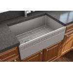 Vigneto Apron Front Fireclay 30 in. Single Bowl Kitchen Sink with Protective Bottom Grid and Strainer in Matte Gray