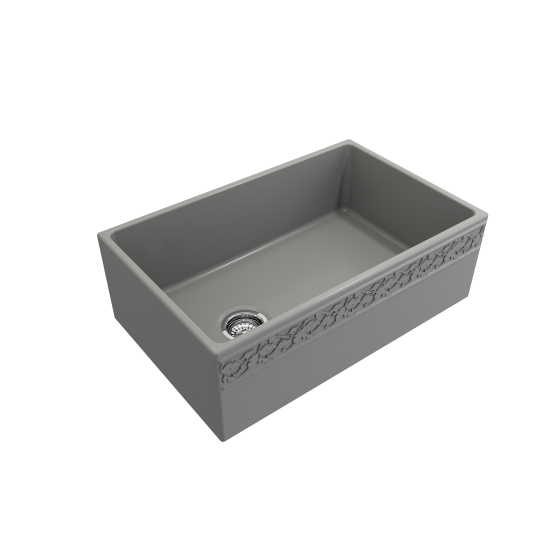 Vigneto Apron Front Fireclay 30 in. Single Bowl Kitchen Sink with Protective Bottom Grid and Strainer in Matte Gray