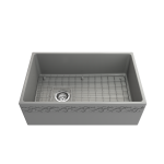 Vigneto Apron Front Fireclay 30 in. Single Bowl Kitchen Sink with Protective Bottom Grid and Strainer in Matte Gray