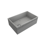 Vigneto Apron Front Fireclay 30 in. Single Bowl Kitchen Sink with Protective Bottom Grid and Strainer in Matte Gray