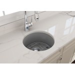 Sotto Round Dual Mount Fireclay 18.5 in. Single Bowl Bar Sink with Protective Bottom Grid and Strainer in Matte Gray