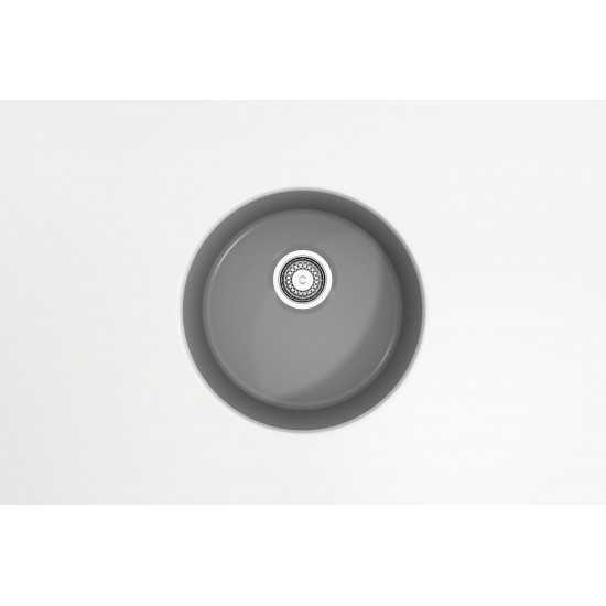 Sotto Round Dual Mount Fireclay 18.5 in. Single Bowl Bar Sink with Protective Bottom Grid and Strainer in Matte Gray