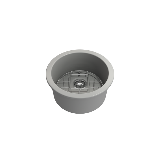 Sotto Round Dual Mount Fireclay 18.5 in. Single Bowl Bar Sink with Protective Bottom Grid and Strainer in Matte Gray