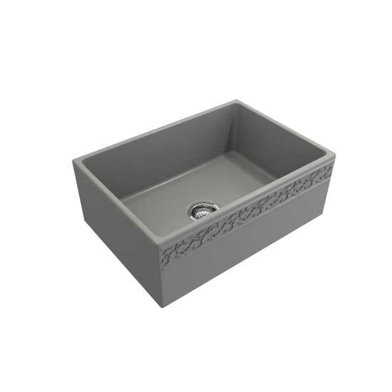 Vigneto Apron Front Fireclay 27 in. Single Bowl Kitchen Sink with Protective Bottom Grid and Strainer in Matte Gray