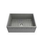 Vigneto Apron Front Fireclay 27 in. Single Bowl Kitchen Sink with Protective Bottom Grid and Strainer in Matte Gray