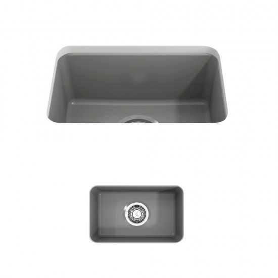 Sotto Dual Mount Fireclay 12 in. Single Bowl Bar Sink with Strainer in Matte Gray