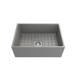 Contempo Apron Front Fireclay 27 in. Single Bowl Kitchen Sink with Protective Bottom Grid and Strainer in Matte Gray