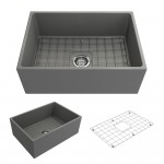 Contempo Apron Front Fireclay 27 in. Single Bowl Kitchen Sink with Protective Bottom Grid and Strainer in Matte Gray