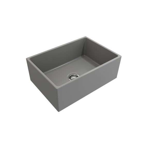 Contempo Apron Front Fireclay 27 in. Single Bowl Kitchen Sink with Protective Bottom Grid and Strainer in Matte Gray