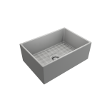 Contempo Apron Front Fireclay 27 in. Single Bowl Kitchen Sink with Protective Bottom Grid and Strainer in Matte Gray