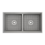 Apron Front Step Rim with Integrated Work Station Fireclay 36 in. Double Bowl Kitchen Sink with Accessories in Matte Gray