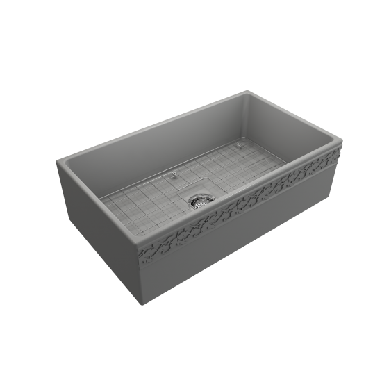 Vigneto Apron Front Fireclay 33 in. Single Bowl Kitchen Sink with Protective Bottom Grid and Strainer in Matte Gray