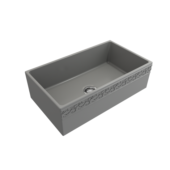 Vigneto Apron Front Fireclay 33 in. Single Bowl Kitchen Sink with Protective Bottom Grid and Strainer in Matte Gray