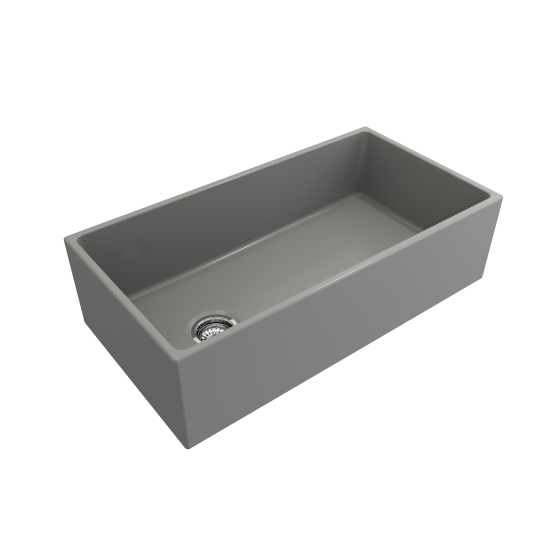 Contempo Apron Front Fireclay 36 in. Single Bowl Kitchen Sink with Protective Bottom Grid and Strainer in Matte Gray
