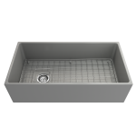 Contempo Apron Front Fireclay 36 in. Single Bowl Kitchen Sink with Protective Bottom Grid and Strainer in Matte Gray