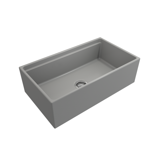 Apron Front Step Rim with Integrated Work Station Fireclay 33 in. Single Bowl Kitchen Sink with Accessories in Matte Gray