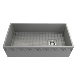 Vigneto Apron Front Fireclay 36 in. Single Bowl Kitchen Sink with Protective Bottom Grid and Strainer in Matte Gray