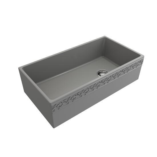 Vigneto Apron Front Fireclay 36 in. Single Bowl Kitchen Sink with Protective Bottom Grid and Strainer in Matte Gray