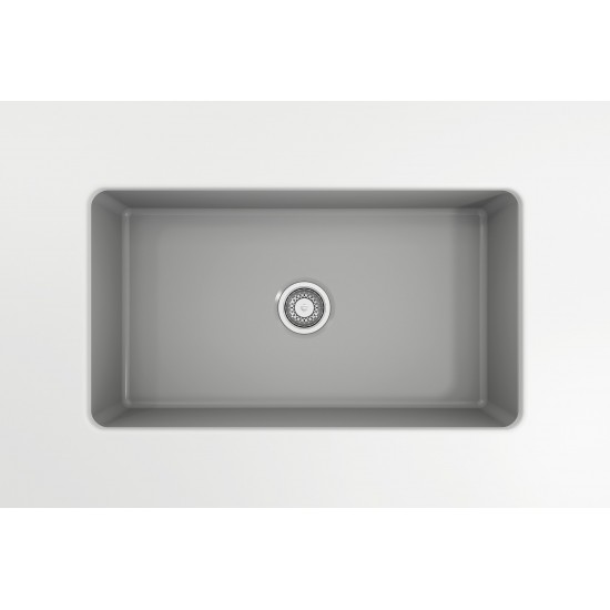 Sotto Undermount Fireclay 32 in. Single Bowl Kitchen Sink with Protective Bottom Grid and Strainer in Matte Gray