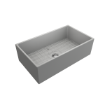 Contempo Apron Front Fireclay 33 in. Single Bowl Kitchen Sink with Protective Bottom Grid and Strainer in Matte Gray