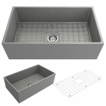 Contempo Apron Front Fireclay 33 in. Single Bowl Kitchen Sink with Protective Bottom Grid and Strainer in Matte Gray