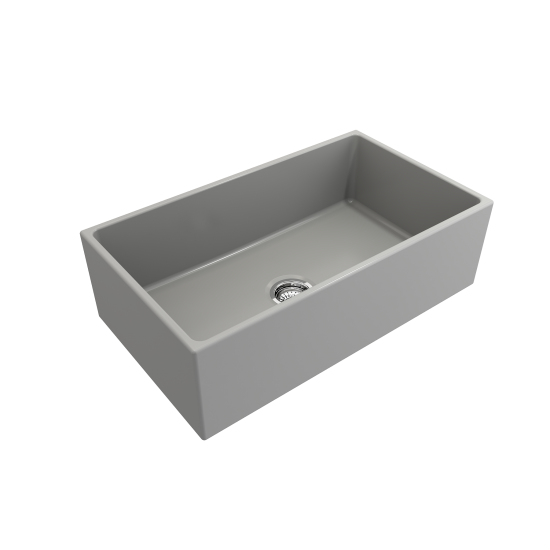 Contempo Apron Front Fireclay 33 in. Single Bowl Kitchen Sink with Protective Bottom Grid and Strainer in Matte Gray