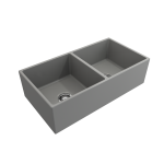 Contempo Apron Front Fireclay 36 in. Double Bowl Kitchen Sink with Protective Bottom Grids and Strainers in Matte Gray