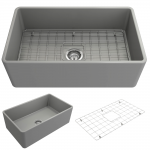 Farmhouse Apron Front Fireclay 30 in. Single Bowl Kitchen Sink with Protective Bottom Grid and Strainer in Matte Gray