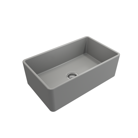 Farmhouse Apron Front Fireclay 30 in. Single Bowl Kitchen Sink with Protective Bottom Grid and Strainer in Matte Gray