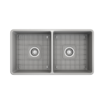 Farmhouse Apron Front Fireclay 33 in. Double Bowl Kitchen Sink with Protective Bottom Grids and Strainers in Matte Gray