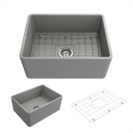 Farmhouse Apron Front Fireclay 24 in. Single Bowl Kitchen Sink with Protective Bottom Grid and Strainer in Matte Gray