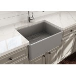 Farmhouse Apron Front Fireclay 24 in. Single Bowl Kitchen Sink with Protective Bottom Grid and Strainer in Matte Gray