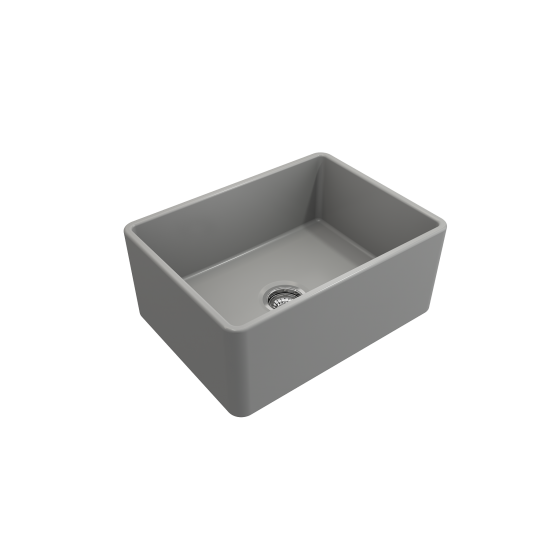 Farmhouse Apron Front Fireclay 24 in. Single Bowl Kitchen Sink with Protective Bottom Grid and Strainer in Matte Gray