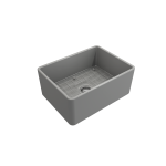 Farmhouse Apron Front Fireclay 24 in. Single Bowl Kitchen Sink with Protective Bottom Grid and Strainer in Matte Gray