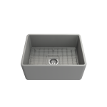 Farmhouse Apron Front Fireclay 24 in. Single Bowl Kitchen Sink with Protective Bottom Grid and Strainer in Matte Gray