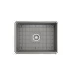 Farmhouse Apron Front Fireclay 24 in. Single Bowl Kitchen Sink with Protective Bottom Grid and Strainer in Matte Gray