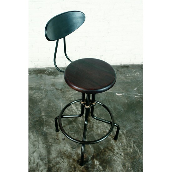 V19C-B Burnt Brown Wood Adjustable Stool