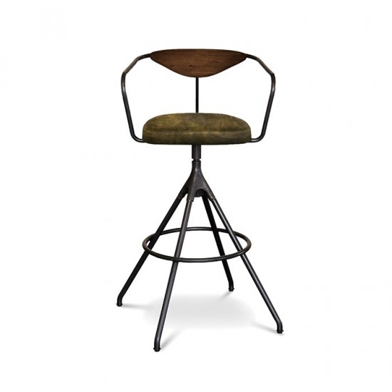 Akron Jin Green Leather Bar Stool