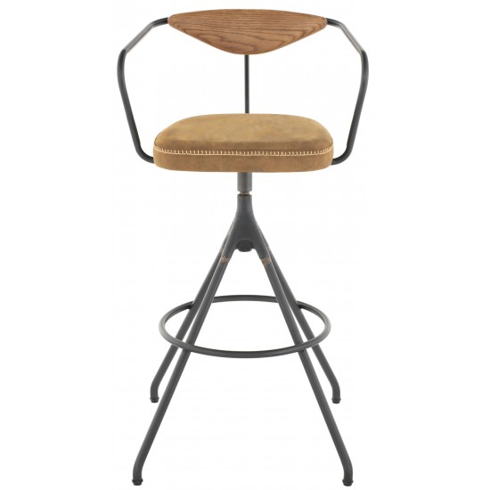 Akron Umber Tan Leather Bar Stool